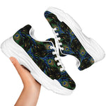 Embroidery Peacock Feather Print White Chunky Shoes