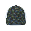 Embroidery Peacock Feather Print White Mesh Trucker Hat