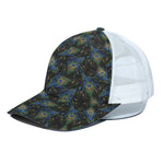 Embroidery Peacock Feather Print White Mesh Trucker Cap