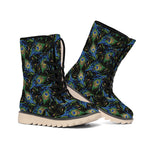 Embroidery Peacock Feather Print Winter Boots