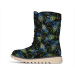 Embroidery Peacock Feather Print Winter Boots