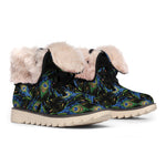 Embroidery Peacock Feather Print Winter Boots