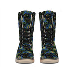 Embroidery Peacock Feather Print Winter Boots