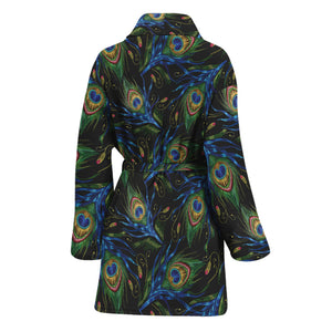 Embroidery Peacock Feather Print Women's Bathrobe