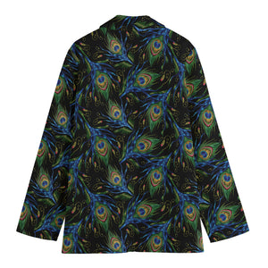 Embroidery Peacock Feather Print Women's Cotton Blazer