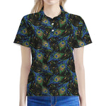 Embroidery Peacock Feather Print Women's Polo Shirt