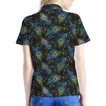 Embroidery Peacock Feather Print Women's Polo Shirt