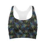 Embroidery Peacock Feather Print Women's Sports Bra