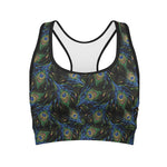 Embroidery Peacock Feather Print Women's Sports Bra