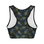 Embroidery Peacock Feather Print Women's Sports Bra