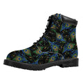 Embroidery Peacock Feather Print Padded Collar Lace Up Boots