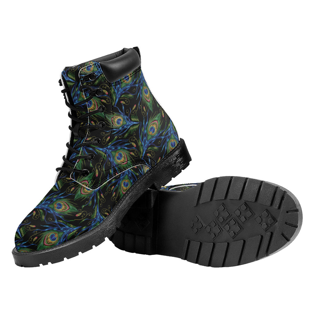 Embroidery Peacock Feather Print Work Boots