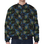 Embroidery Peacock Feather Print Zip Sleeve Bomber Jacket