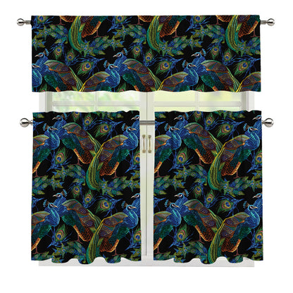 Embroidery Peacock Pattern Print 3 Piece Kitchen Curtains