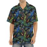Embroidery Peacock Pattern Print Aloha Shirt