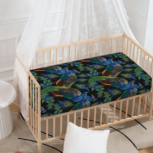 Embroidery Peacock Pattern Print Baby Crib Sheet