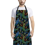 Embroidery Peacock Pattern Print Bib Apron With Pocket