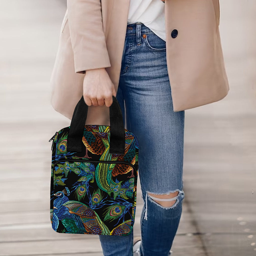 Embroidery Peacock Pattern Print Bible Tote Bag