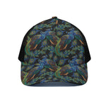 Embroidery Peacock Pattern Print Black Mesh Trucker Cap