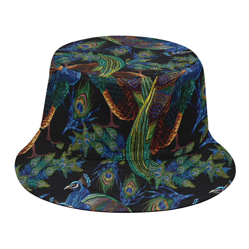Embroidery Peacock Pattern Print Bucket Hat