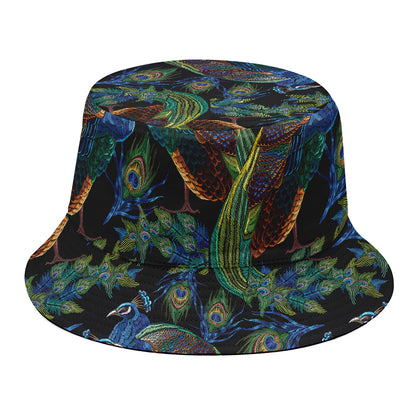 Embroidery Peacock Pattern Print Bucket Hat