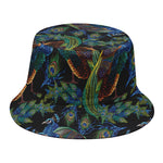 Embroidery Peacock Pattern Print Bucket Hat