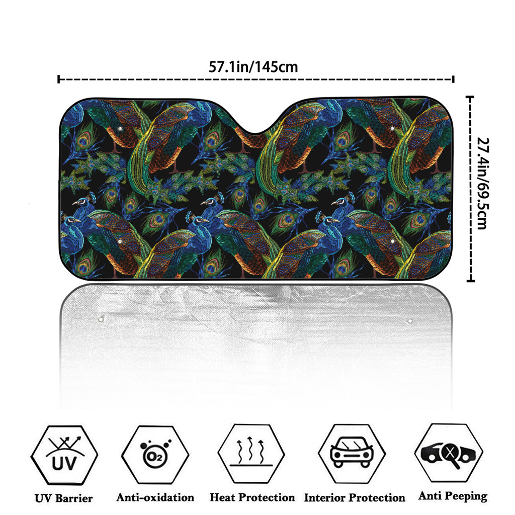 Embroidery Peacock Pattern Print Car Windshield Sun Shade