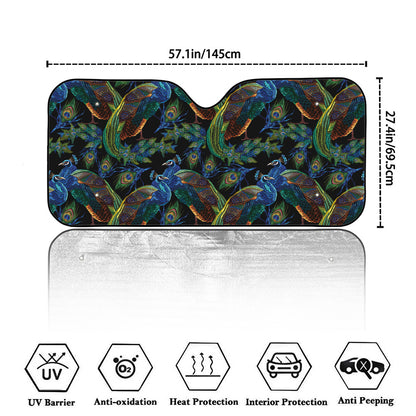 Embroidery Peacock Pattern Print Car Windshield Sun Shade
