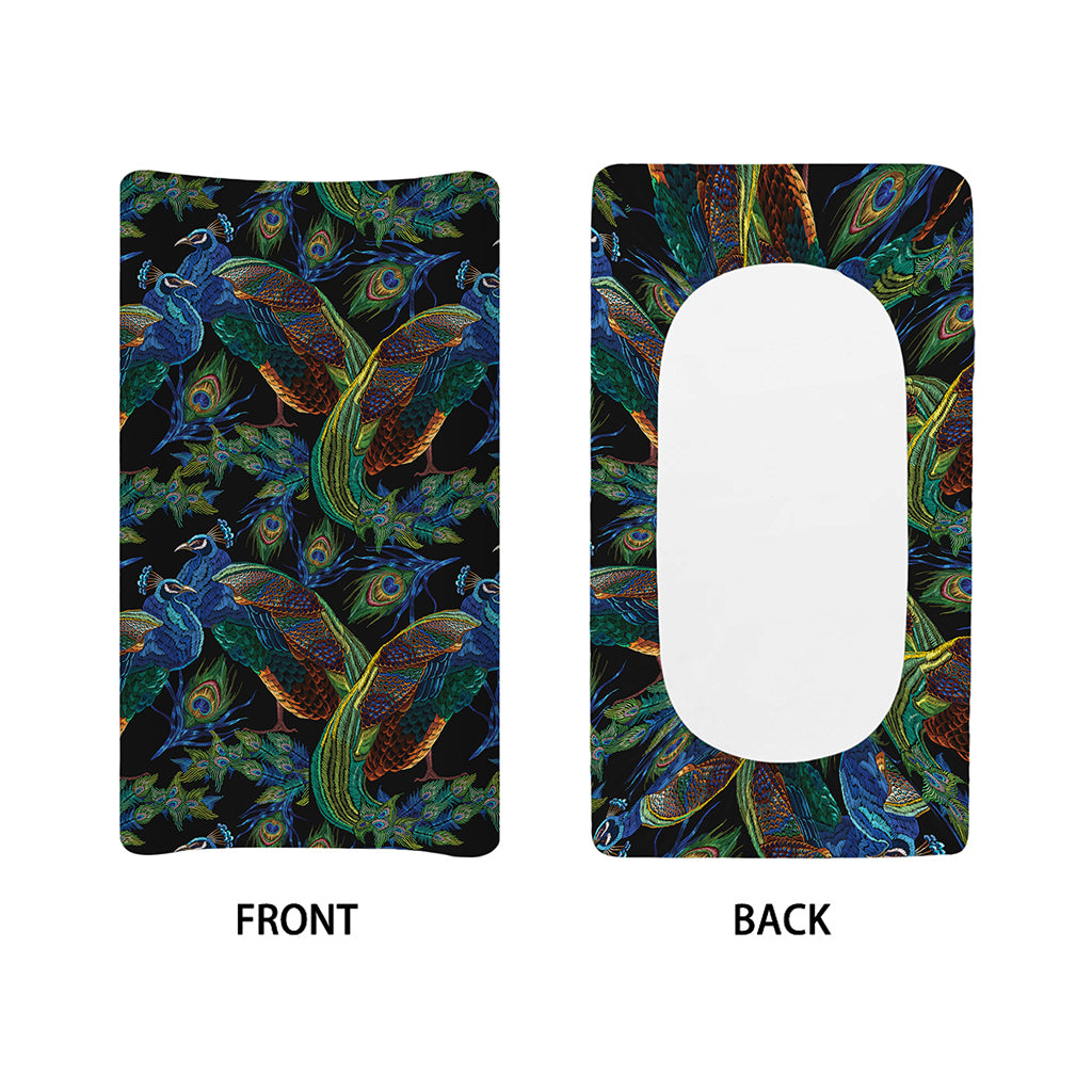Embroidery Peacock Pattern Print Changing Pad Cover