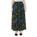 Embroidery Peacock Pattern Print Chiffon Maxi Skirt