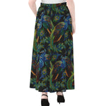 Embroidery Peacock Pattern Print Chiffon Maxi Skirt