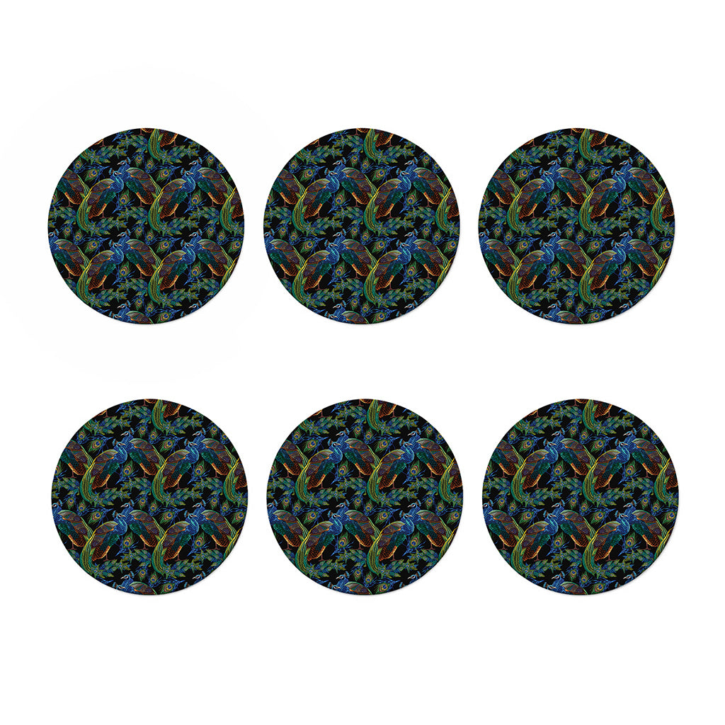 Embroidery Peacock Pattern Print Coaster Set