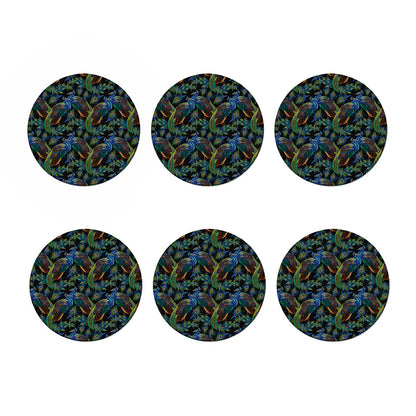 Embroidery Peacock Pattern Print Coaster Set