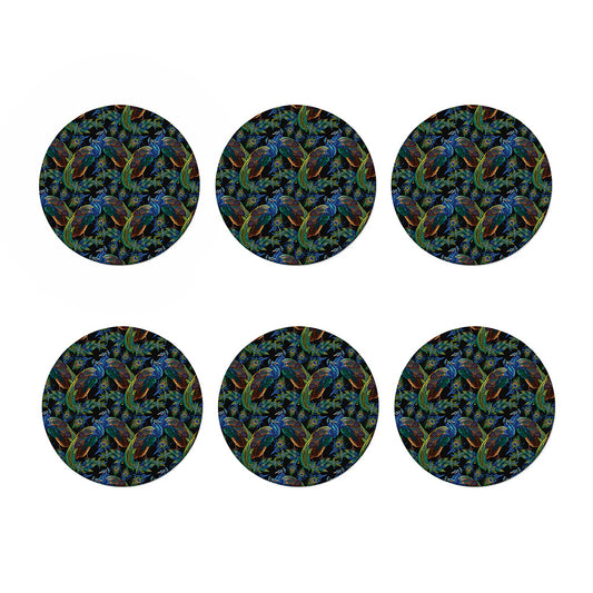 Embroidery Peacock Pattern Print Coaster Set