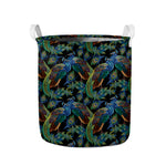 Embroidery Peacock Pattern Print Collapsible Laundry Basket