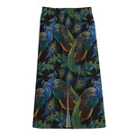Embroidery Peacock Pattern Print Cotton Front Slit Maxi Skirt