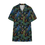 Embroidery Peacock Pattern Print Cotton Hawaiian Shirt