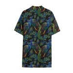 Embroidery Peacock Pattern Print Cotton Hawaiian Shirt
