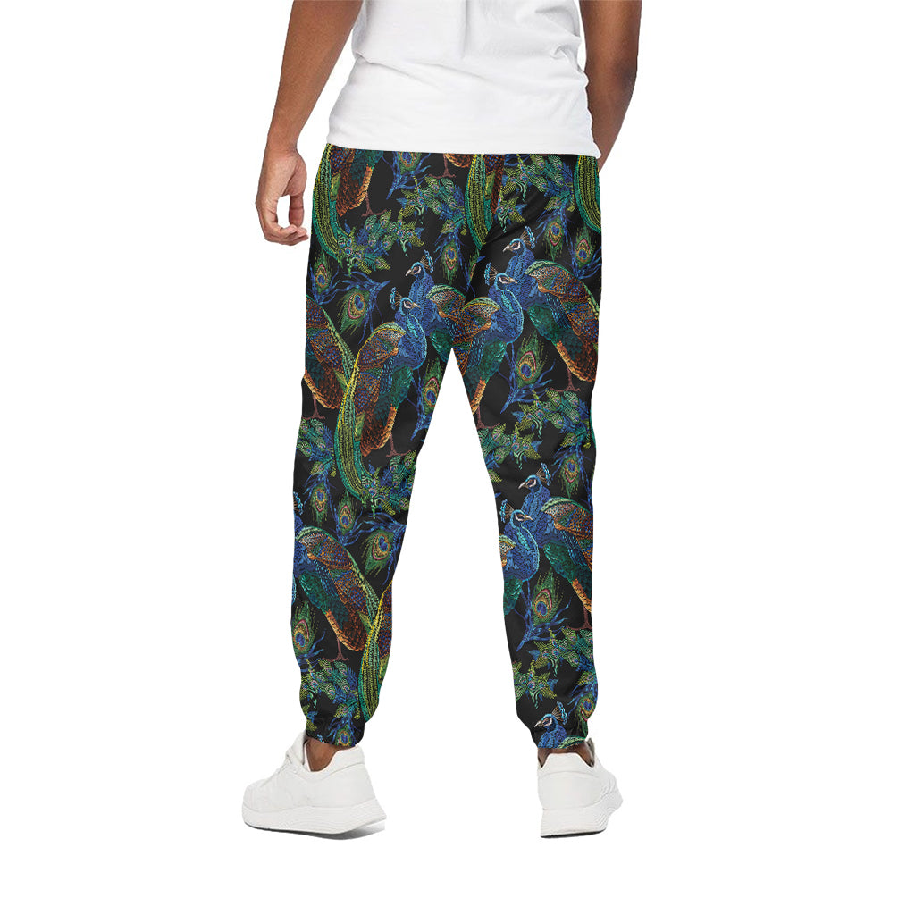 Embroidery Peacock Pattern Print Cotton Pants