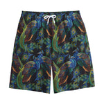 Embroidery Peacock Pattern Print Cotton Shorts