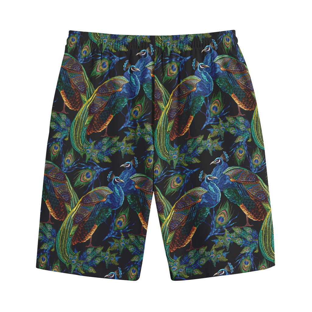 Embroidery Peacock Pattern Print Cotton Shorts