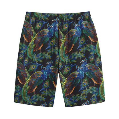 Embroidery Peacock Pattern Print Cotton Shorts