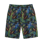 Embroidery Peacock Pattern Print Cotton Shorts