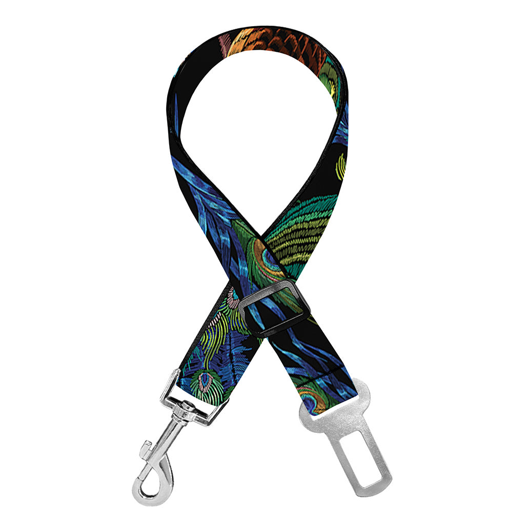Embroidery Peacock Pattern Print Dog Seat Belt