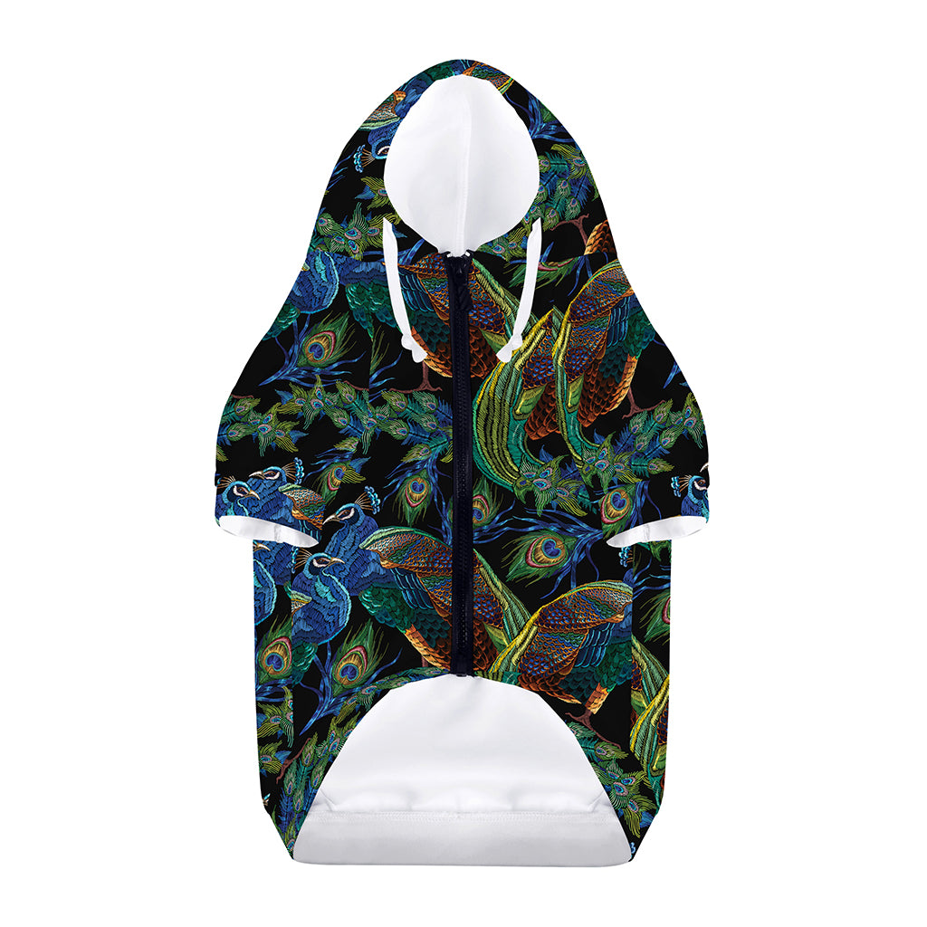 Embroidery Peacock Pattern Print Dog Zip Up Hoodie