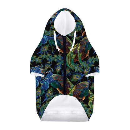 Embroidery Peacock Pattern Print Dog Zip Up Hoodie