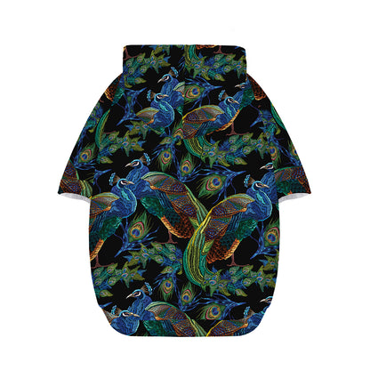 Embroidery Peacock Pattern Print Dog Zip Up Hoodie