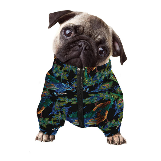 Embroidery Peacock Pattern Print Dog Zip Up Jacket