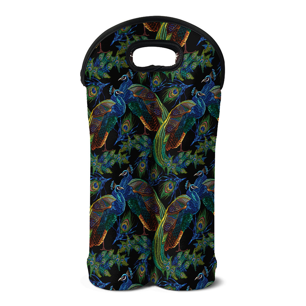 Embroidery Peacock Pattern Print Double Neoprene Wine Tote