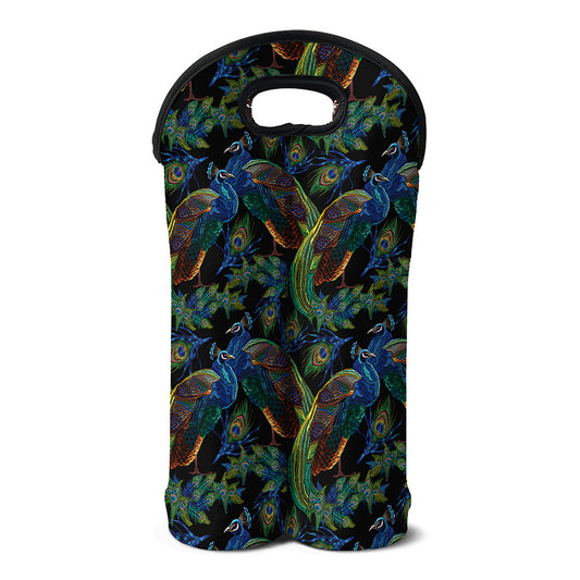 Embroidery Peacock Pattern Print Double Neoprene Wine Tote